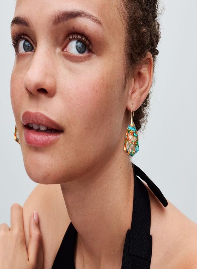 Wovanoo Natural Stone Earrings Multishape Dangle Drop Earrings Boho Stone Earring for Women Colorful Gold - Image 2